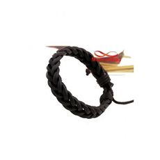 Bracelet Torsadé Cuir Noir Et Fil Réglable - Unisex au meilleur prix au Maroc