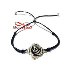 Bracelet Fil Noir Avec Pendentif Fleur Argenté Charm - Réglable au meilleur prix au Maroc