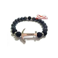 Agate Pierre Naturelle GRIS + Noir Avec Pendentif Ancre Vikings - Unisex au meilleur prix au Maroc