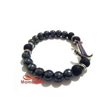 Agate Pierre Naturelle GRIS + Noir Avec Pendentif Ancre Vikings - Unisex au meilleur prix au Maroc