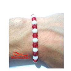 Agate Perles BLANC ROUGE Unisex - Réglable au meilleur prix au Maroc