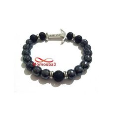 Agate Pierre Naturelle GRIS + Noir Avec Pendentif Ancre Vikings - Unisex au meilleur prix au Maroc