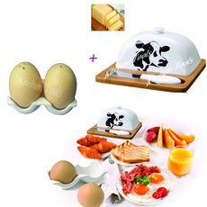 Set Petit Déjeuner : Beurrier+ Salière et poivrier en forme d’œufs. au meilleur prix au Maroc