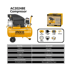 Compresseur d'air 24l, 1.5 kW (2 HP) INGCO au meilleur prix au Maroc