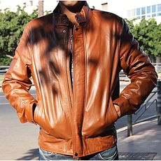 Veste Jacket homme cuir véritable - cuir agneau - Tabac au meilleur prix au Maroc