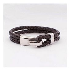 Diamant D'or Bracelet En Cuir Double Tresse À Motif En Acier Inoxydable - Marron + Boite Cadeau au meilleur prix au Maroc