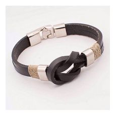 Diamant D'or Bracelet Noeud En Cuir Et Acier - Noir + Boite Cadeau au meilleur prix au Maroc