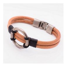 Diamant D'or Bracelet Rond En Cuir - Tabac + Boite Cadeau au meilleur prix au Maroc