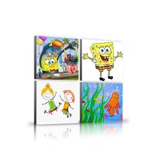 Tableaux décoratifs Kids pack - Spong bob 22 x 22 cm (x4) - intérieur décoration art, chambre enfant K315 au meilleur prix au Maroc