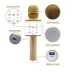 Microphone sans fil karaoké Bluetooth avec haut-parleur-Doré au meilleur prix au Maroc