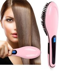 Brosse lissante chauffante électrique - Rose au meilleur prix au Maroc