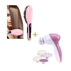 Pack Brosse lissante chauffante électrique + Brosse De Nettoyage Pour Visage 5 en 1 au meilleur prix au Maroc