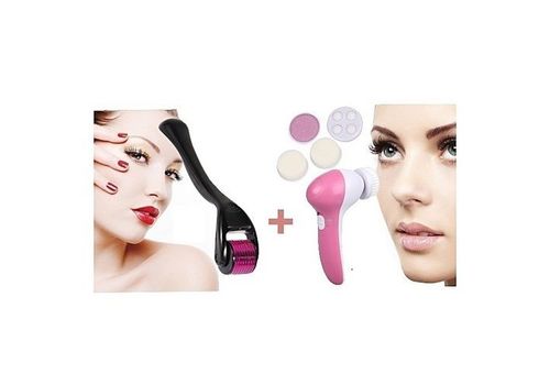 Pack Brosse de nettoyage pour visage 5 en 1 + Derma roller Contre les cicatrices d’acné au meilleur prix au Maroc
