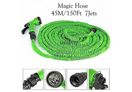 Tuyau Arrosage Extensible 45m + Pistolet à Eau 7 jets + Embouts Universels -Longueur 45 m/ 150 ft vert au meilleur prix au Maroc