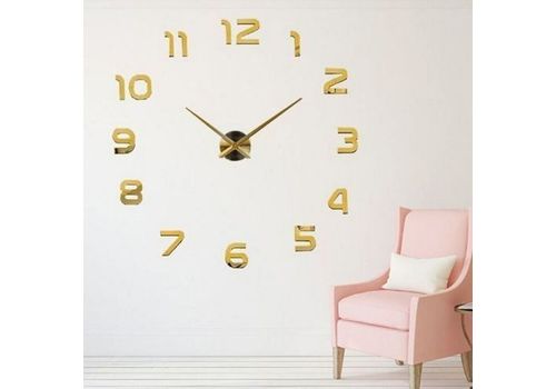 Grande horloge murale numéro DIY autocollant miroir décor à la maison 3D art d'or-1M Réglable au meilleur prix au Maroc