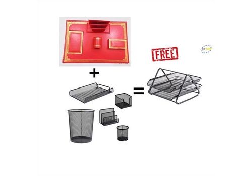 Pack Ensemble Complet de Bureau Sous-main bureau Rouge ET Ensemble 5 pieces Métallique + Corbeille a courrier 2 Etages GRATUIT au meilleur prix au Maroc