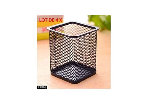 Lot de 4 Pots a crayon - porte stylo mini carré métal Noir au meilleur prix au Maroc