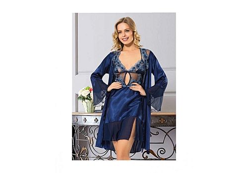 angel's story Chemise De Nuit 2 pièce satin dentelle détaillée courte nuit matin ensemble - Bleu au meilleur prix au Maroc
