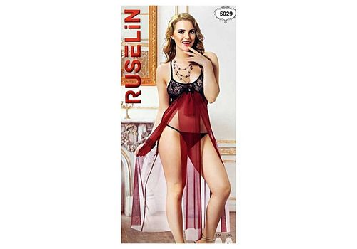 Chemise De Nuit + String Ruselin - Rouge Foncé - Noir au meilleur prix au Maroc