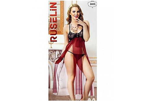 Chemise De Nuit + String Ruselin - Rouge Foncé - Noir au meilleur prix au Maroc