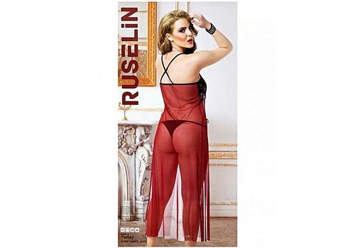 Chemise De Nuit + String Ruselin - Rouge Foncé - Noir au meilleur prix au Maroc