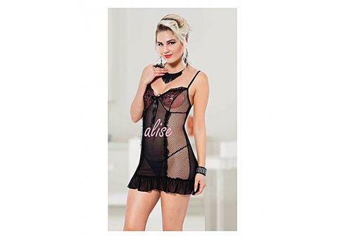 Ruselin Chemise De Nuit + String - Noir au meilleur prix au Maroc