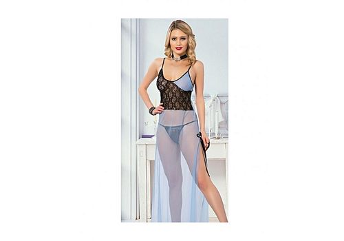Laly bianca Chemise De Nuit + String - Bleu ciel-Noir au meilleur prix au Maroc