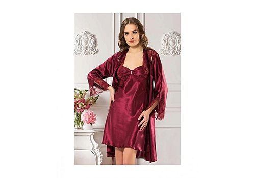 angel's story Chemise De Nuit 2 pièce satin dentelle détaillée courte nuit matin ensemble - Rouge Foncé au meilleur prix au Maroc
