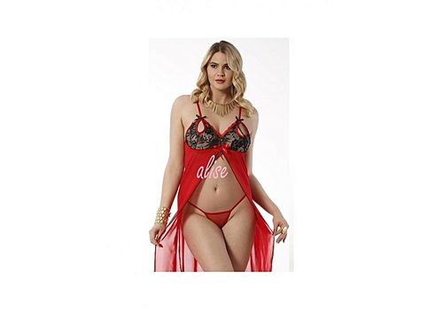 Ruselin Chemise de nuit + string - rouge - noir au meilleur prix au Maroc