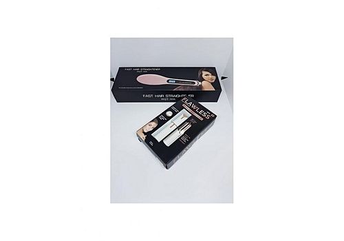 Flawless Pack 2X1 : Brosse Lissante Chauffante Réglable Hair Straightener Céramique + rasoir d'épilateur visage de femmes portative au meilleur prix au Maroc