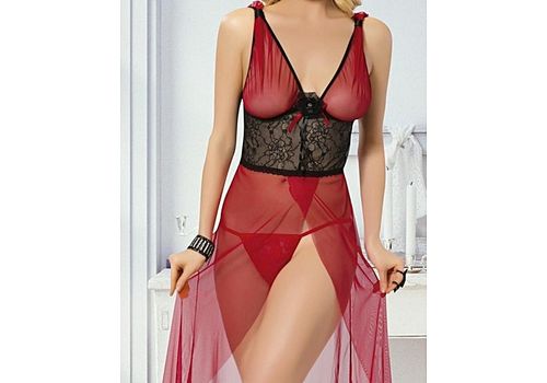 Laly bianca Chemise De Nuit + String - Rouge Foncé-Noir au meilleur prix au Maroc