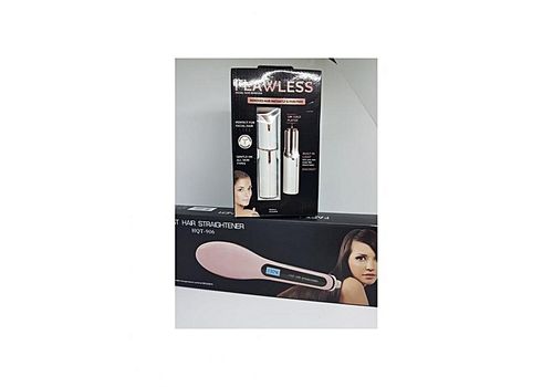 Flawless Pack 2X1 : Brosse Lissante Chauffante Réglable Hair Straightener Céramique + rasoir d'épilateur visage de femmes portative au meilleur prix au Maroc