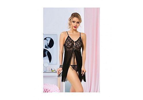 Chemise De Nuit + String - Noir au meilleur prix au Maroc