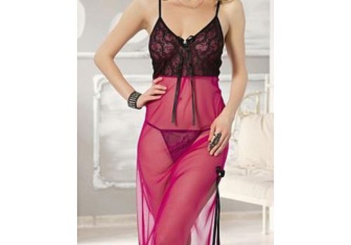 Laly bianca Chemise De Nuit + String - Rose Foncé-Noir au meilleur prix au Maroc