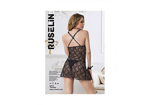 Ruselin Chemise De Nuit + String - Noir au meilleur prix au Maroc