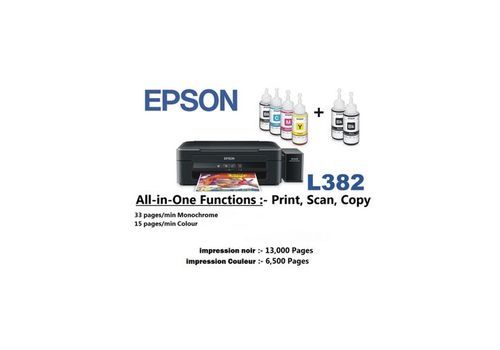 EPSON IMPRIMANTE L382 MULTIFONCTION 3EN1 IMPRESSION SCAN COPIE COULEUR JET D'ENCRE A4 au meilleur prix au Maroc