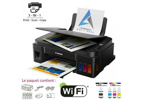 CANON PIXMA G3410 IMPRIMANTE ECONOMIQUE MULTIFONCTION WIFI IMPRESSION COPIE NUMERISATION CLOUD PLUS DES RESERVOIRS INTEGRES D'ENCRE ET JEU DE BOUTEILLES INCLUS au meilleur prix au Maroc