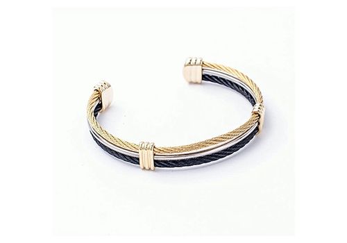 Diamant D'or Bracelet Câble 100% Acier Noir-Doré + Boite cadeau au meilleur prix au Maroc