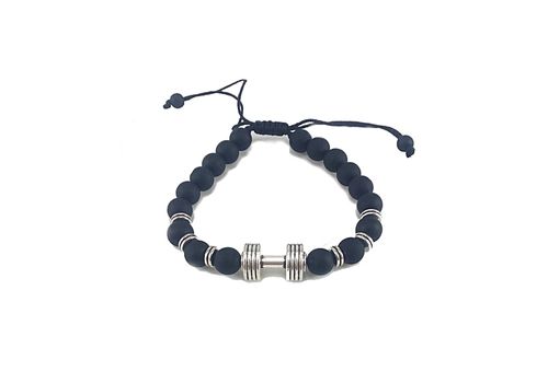 Diamant D'or Bracelet à Perles avec Barbell Haltère - Noir matte + Boite Cadeau au meilleur prix au Maroc
