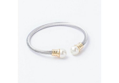 Rêve diamant Bracelet en Acier torsadé à perle Chic - Argenté & Doré + Boite Cadeau au meilleur prix au Maroc