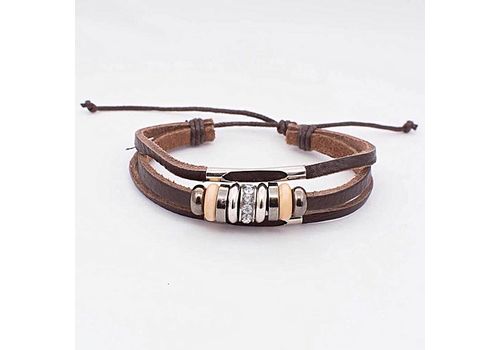 Diamant D'or Bracelet Los 100% Cuir Triple - Marron + Boite Cadeau au meilleur prix au Maroc