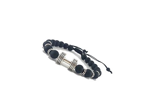 Diamant D'or Bracelet à Perles avec Barbell Haltère - Noir matte + Boite Cadeau au meilleur prix au Maroc