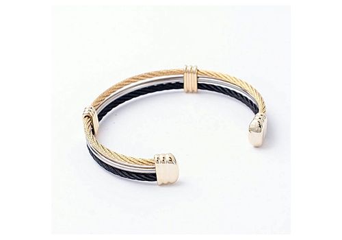 Diamant D'or Bracelet Câble 100% Acier Noir-Doré + Boite cadeau au meilleur prix au Maroc