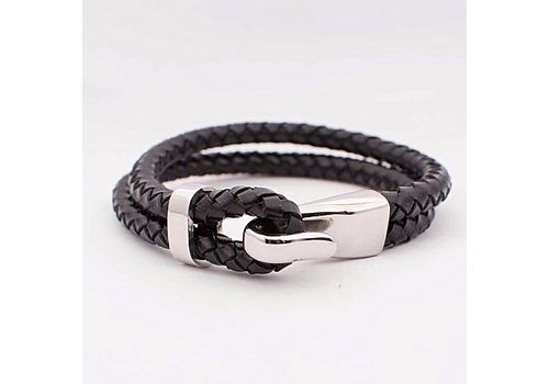 Diamant D'or Bracelet en Cuir double Tresse à motif en Acier Inoxydable - Noir + Boite Cadeau au meilleur prix au Maroc