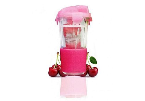 MZ.Lux Mug de voyage en verre et silicone-Rose au meilleur prix au Maroc