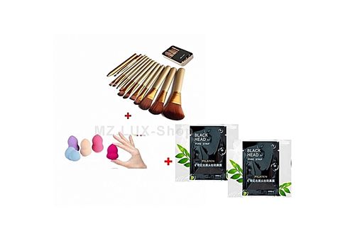 Pack 12 Pinceaux + 2 Sachet masque Noir carbone contre l'acne et les points noirs +1 Eponge pour l'application de fonds au meilleur prix au Maroc