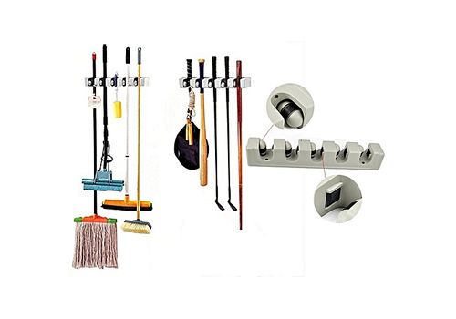 Support de rangement mural pour balais, et autre outils a 5 Compartiments + 6 Crochets au meilleur prix au Maroc
