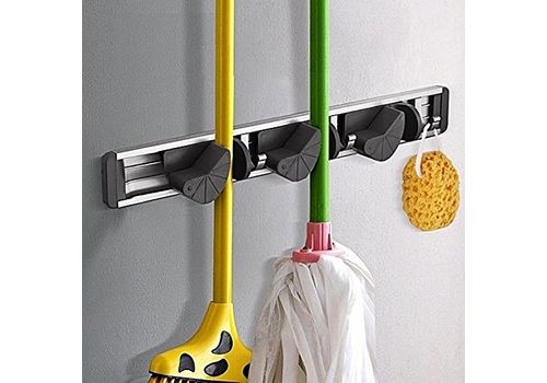 Support mural et organiseur pour balais vadrouilles et autre- 3 supports + 2 crochets - Aluminium / MZ.LUX au meilleur prix au Maroc