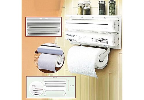 Support rouleaux triple avec Montage mural 4-en-1(film alimentaire/papier Serviette /feuilles d'aluminium et etagere des epices-MZ.LUX au meilleur prix au Maroc