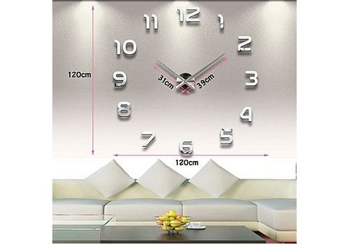 DIY Grande Horloge Murale Design 3D 1,20m - Silver MZ.LUX au meilleur prix au Maroc